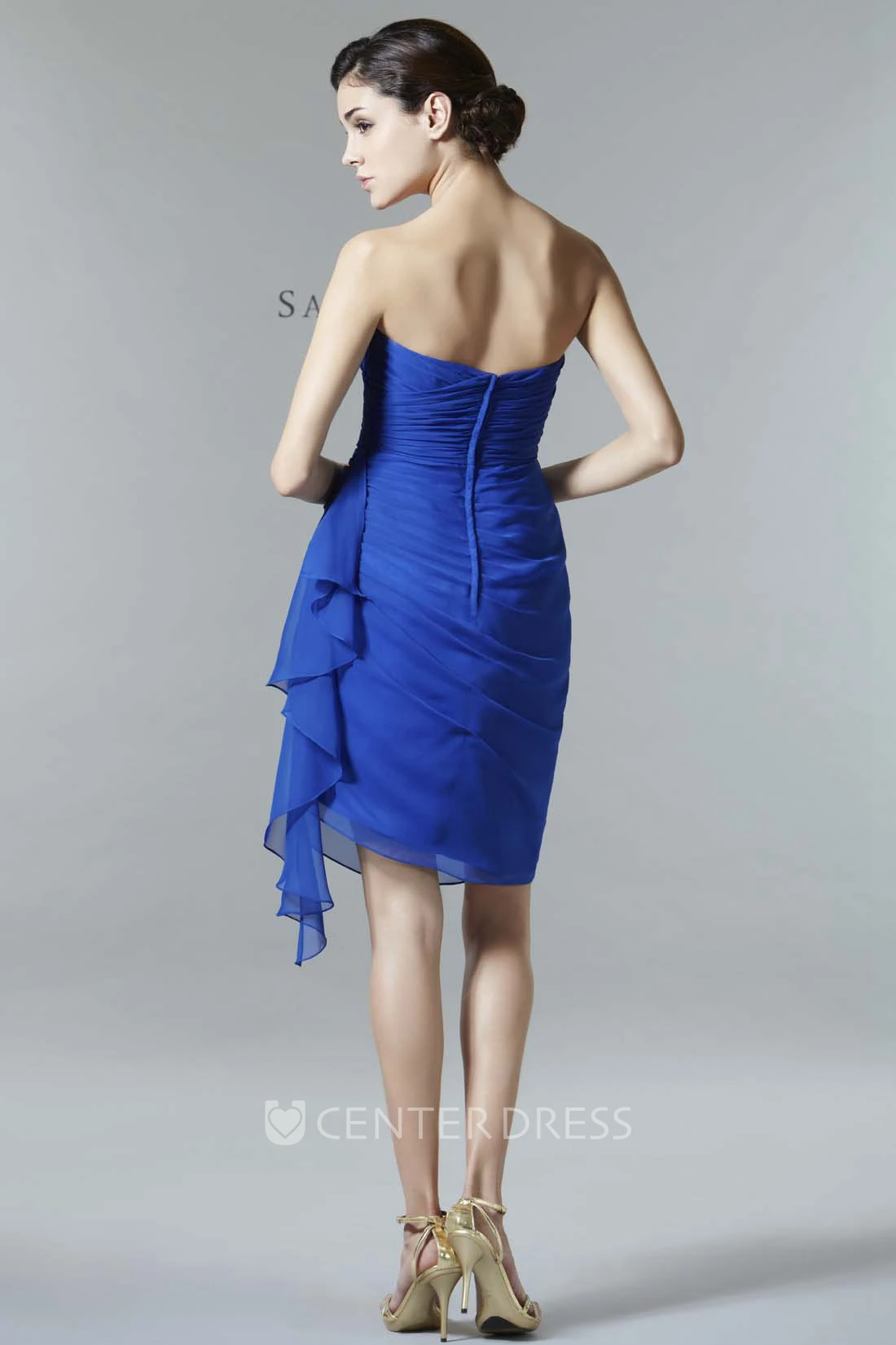 Pencil Short Sleeveless Sweetheart Criss-Cross Chiffon Bridesmaid Dress