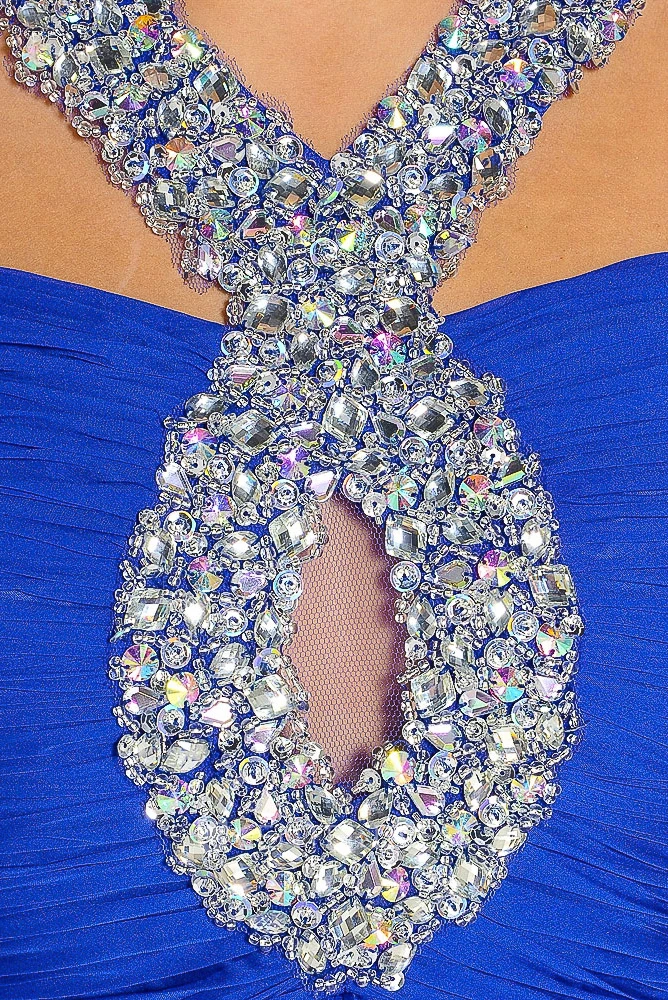 A-Line Beaded Sleeveless Long Chiffon Prom Dress With Zipper Back And Pleats