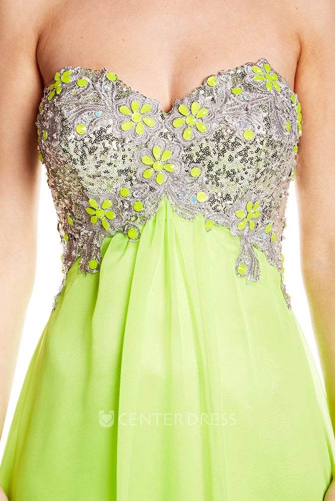 Sweetheart Beaded Empire Sleeveless Tulle Prom Dress With Lace-Up
