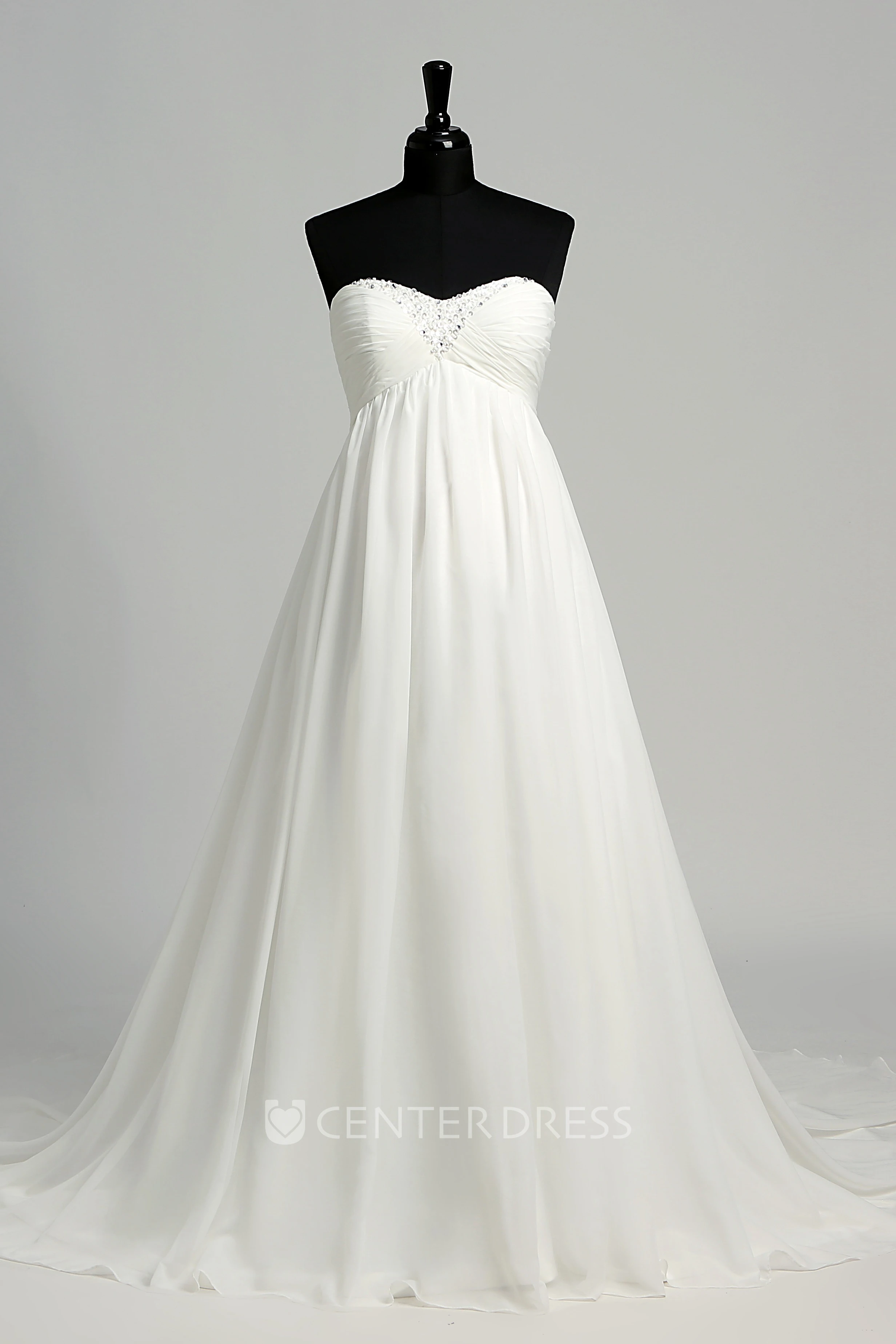 Chiffon A-line Sweetheart Sleeveless Maternity Wedding Dress with Beading and Ruching