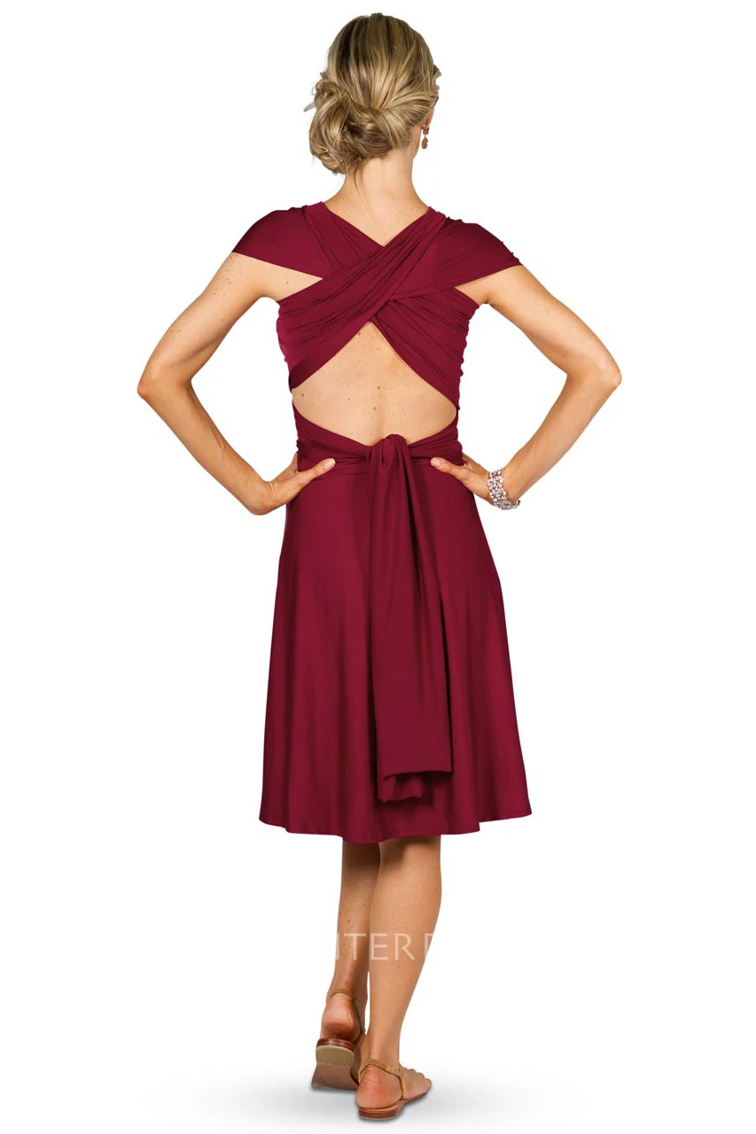 Knee-Length Sleeveless Criss-Cross Strapped Chiffon Convertible Bridesmaid Dress