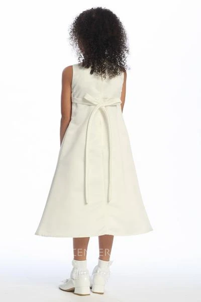 Ankle-Length Sleeveless Bowed Satin Flower Girl Dress