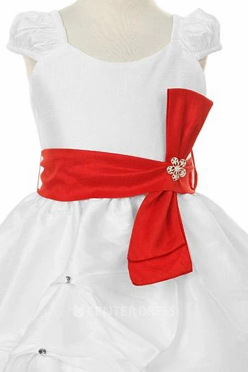 Floral Ankle-Length Tiered Bowed Flower Girl Dress With Split Front