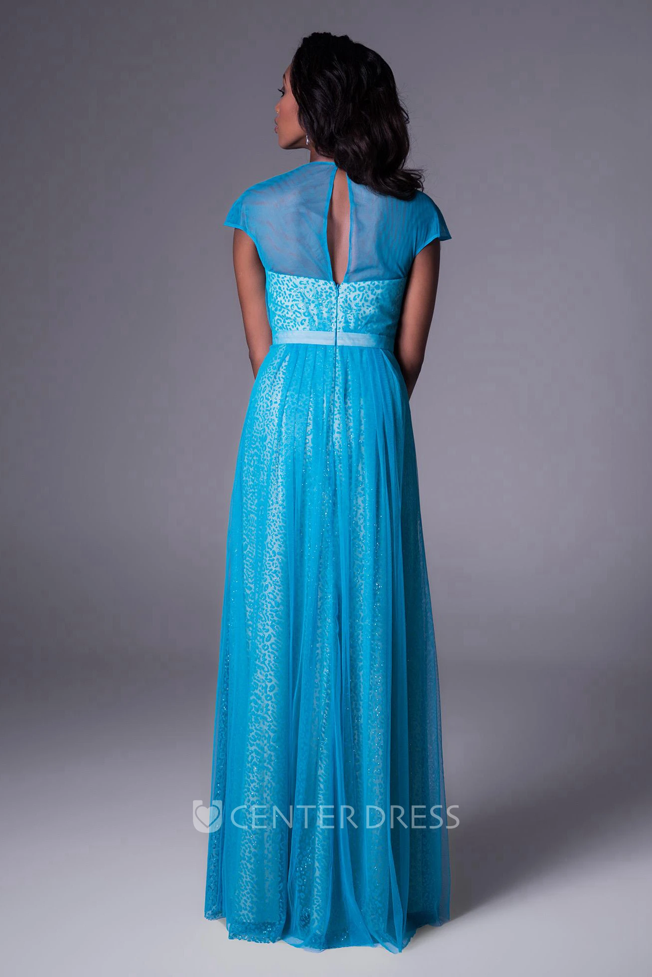 Cap-Sleeve V-Neck Beaded Chiffon Bridesmaid Dress With Ruching And Illusion