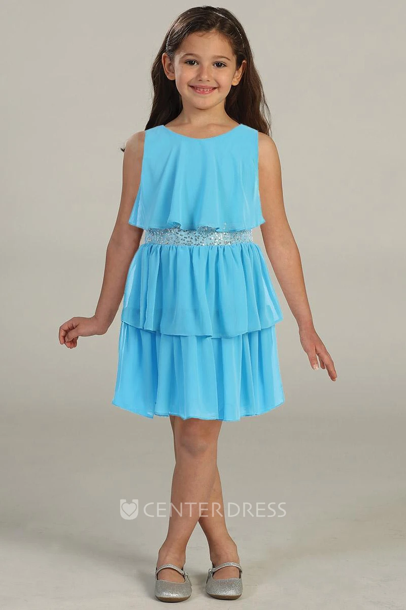 Knee-Length Chiffon&Sequins Flower Girl Dress