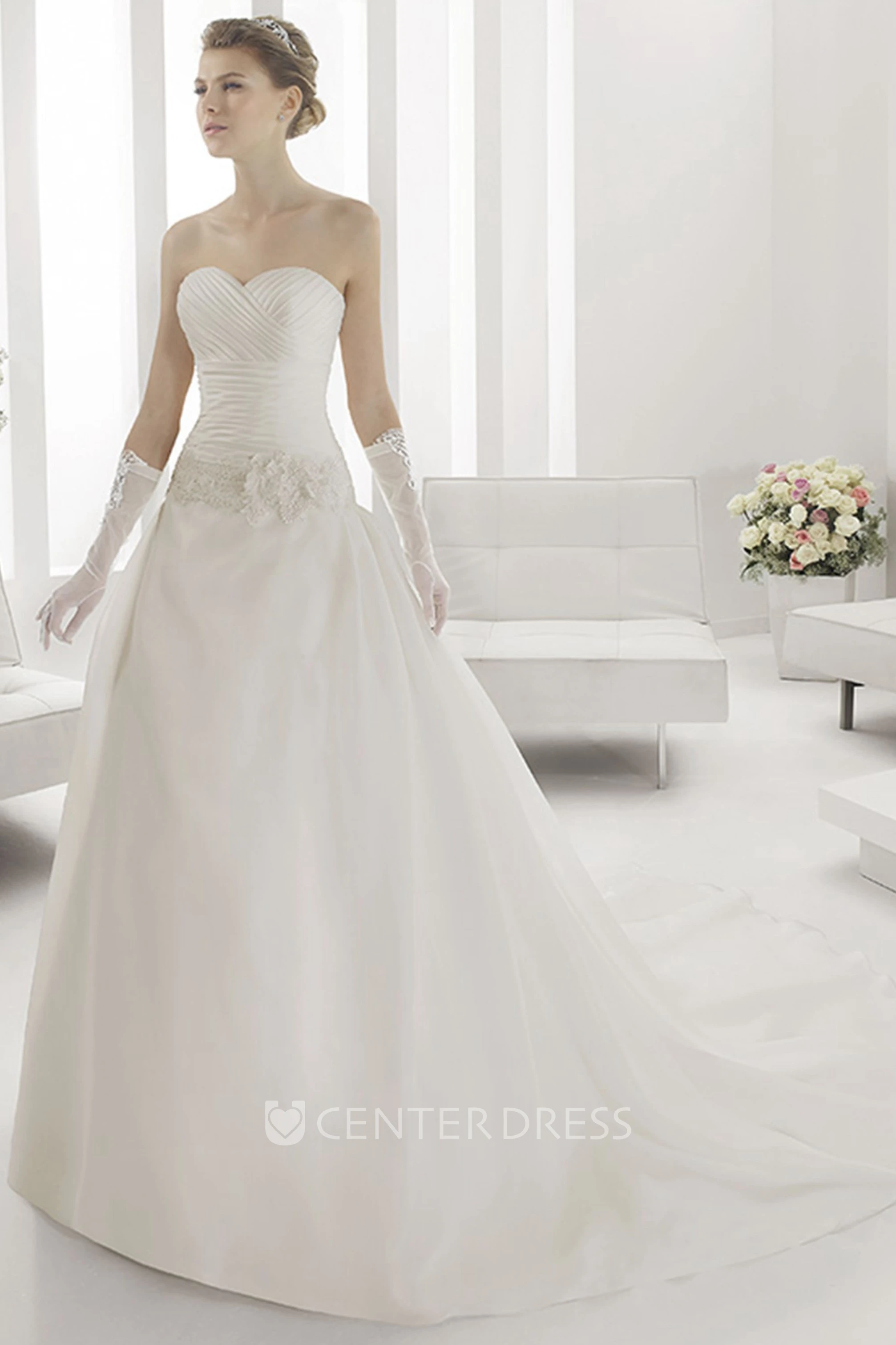 Criss-cross Sweetheart Top Lace Drop Waist Taffeta Wedding Gown