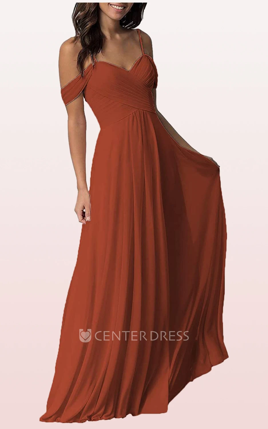 Chiffon Floor-length Off-the-shoulder A Line Sleeveless Bridesmaid Dress With Ruching