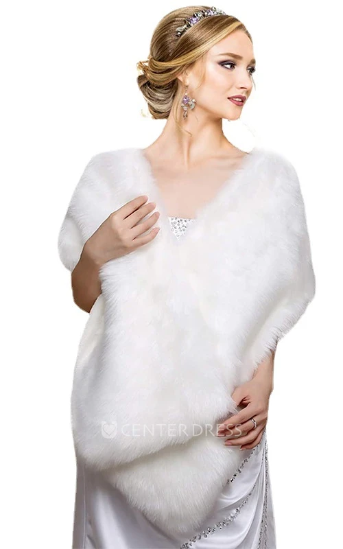Elegant Faux Fur Long Bridal Shawl