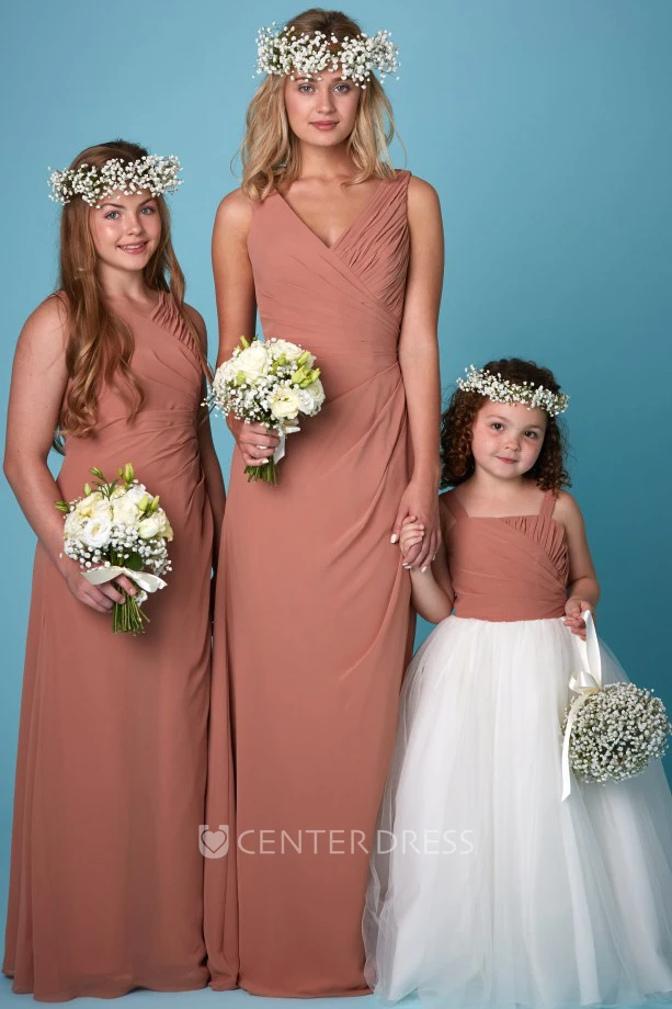 Sleeveless V-Neck Ruched Chiffon Bridesmaid Dress