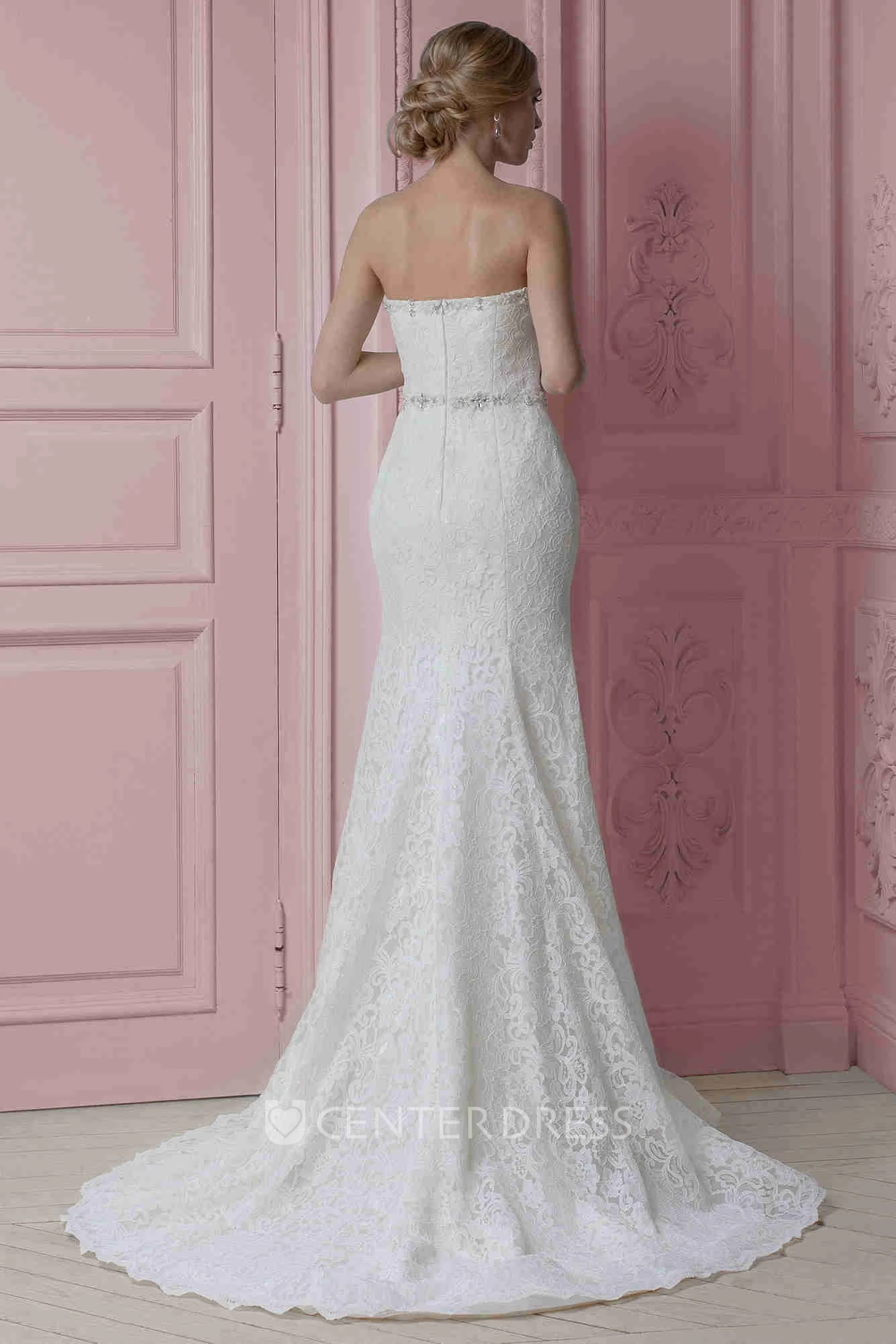A-Line Sweetheart Floor-Length Jeweled Lace Wedding Dress With Beading And Zipper