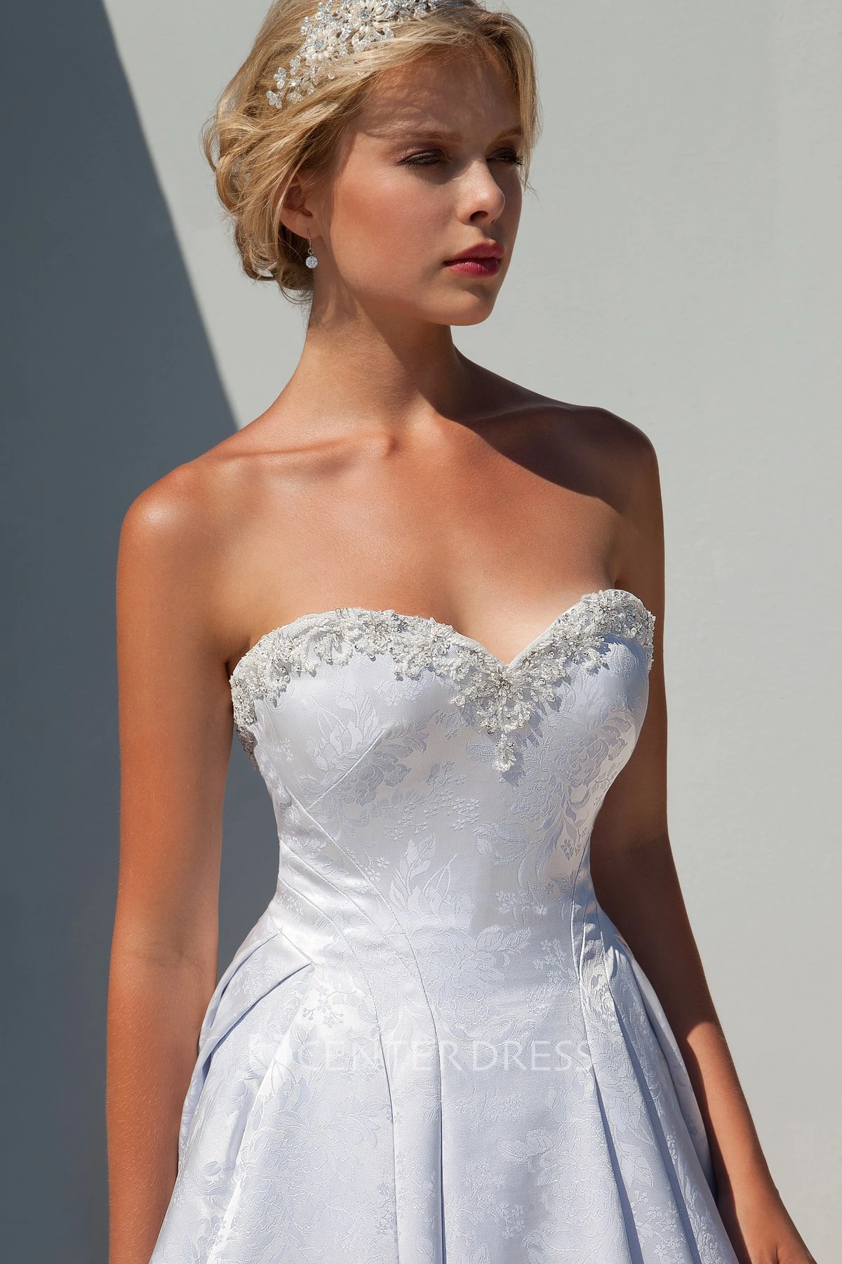 A-Line Sleeveless Floor-Length Beaded Sweetheart Satin Wedding Dress