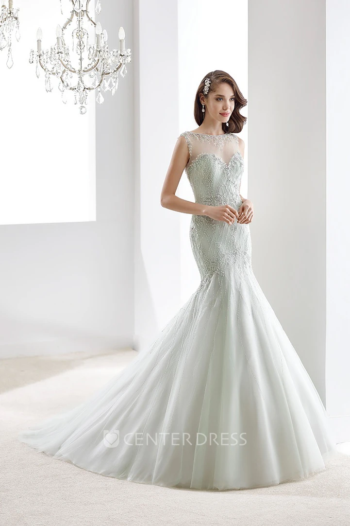 Sweetheart Beaded Mermaid Wedding Gown with Pleated Details and Open Back