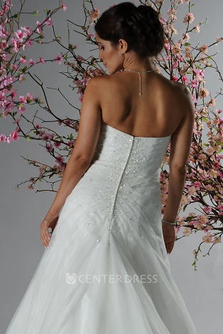 Strapless Crystal Top A-Line Bridal Gown With Tulle Skirt