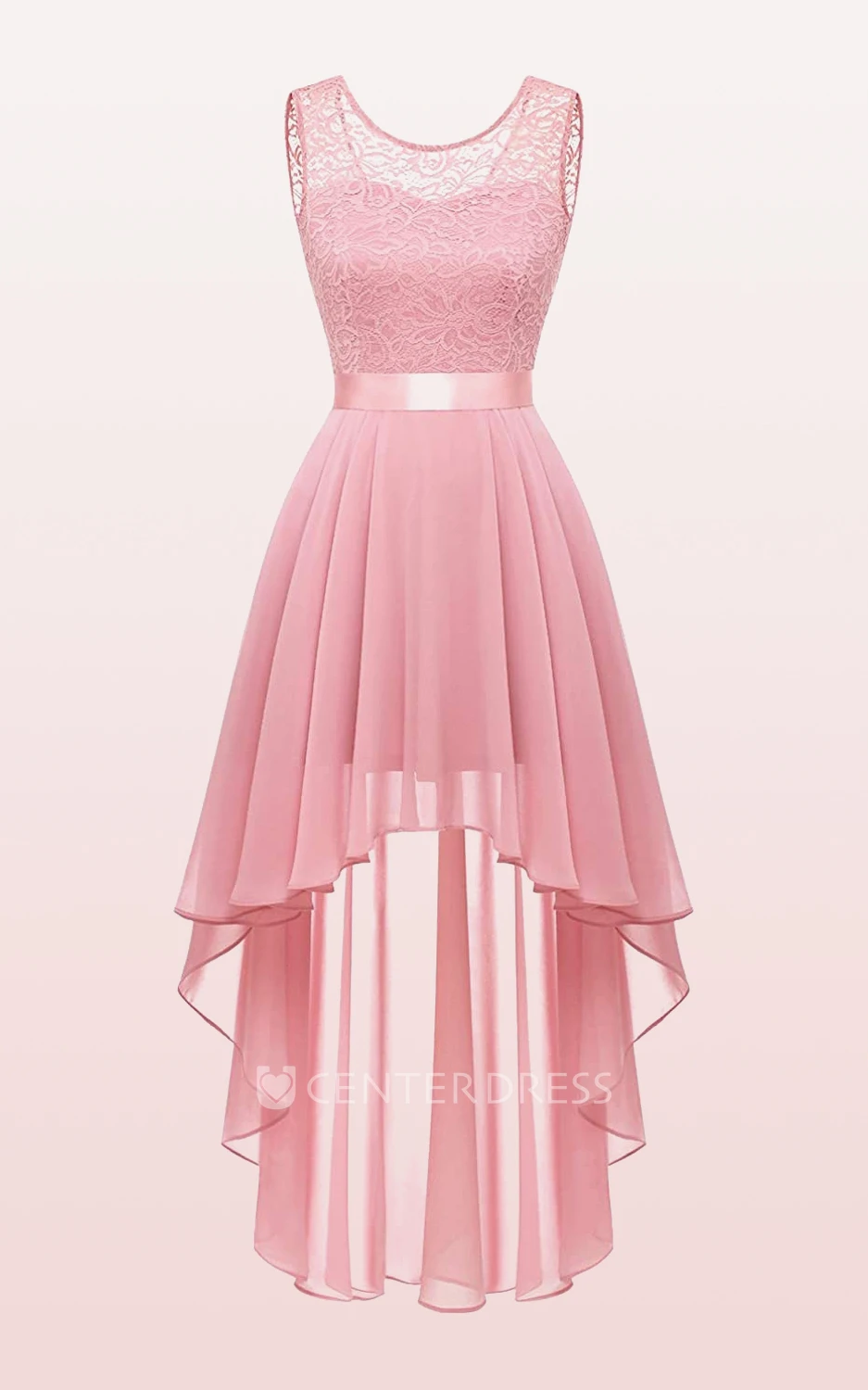Chiffon High-Low Bateau A Line Sleeveless Bridesmaid Dress With Sash/Ribbon