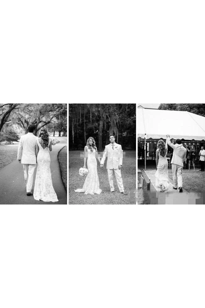 Sheath V-neck Lace Zipper Low-V Back Spring Wedding Dress