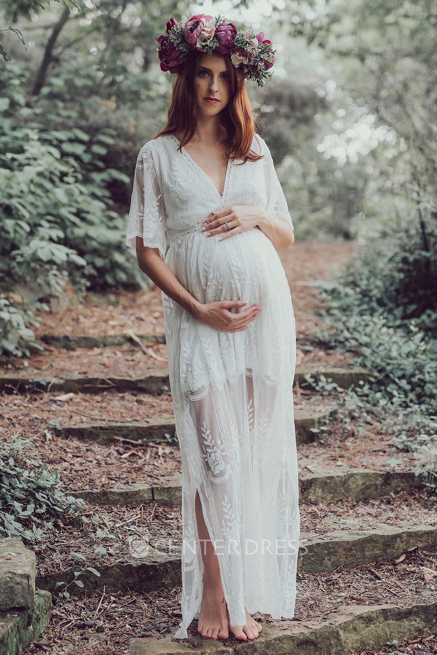 Sheath Floor-length Half Sleeve Empire Maternity Wedding Dress