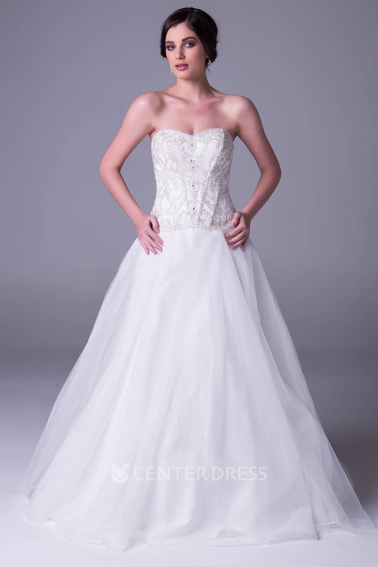 A-Line Sweetheart Tulle Wedding Dress With Crystal Detailing