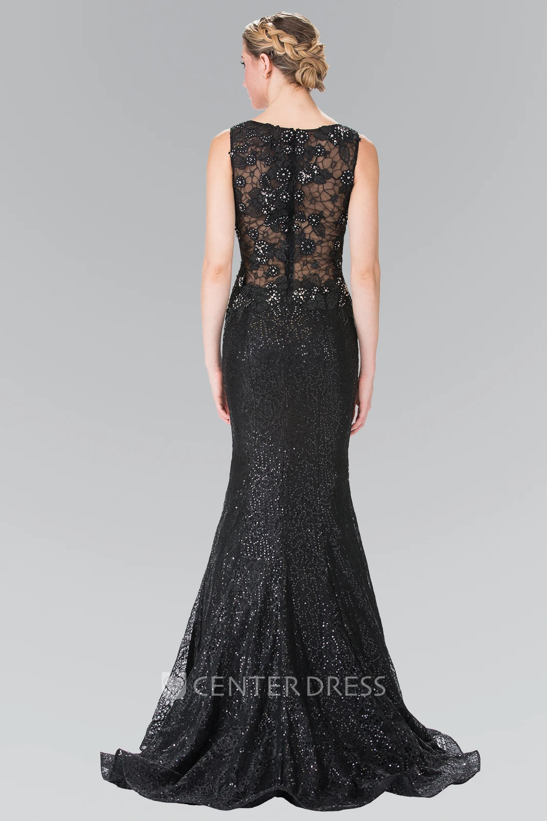 Sheath Scoop-Neck Sleeveless Sheath Illusion Dress With Lace And Ruffles