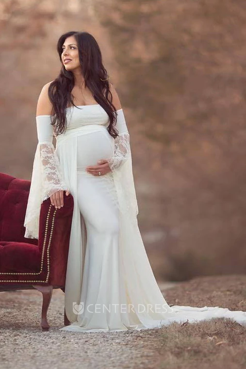 Sheath Court Train Short Sleeve Empire Maternity Dress