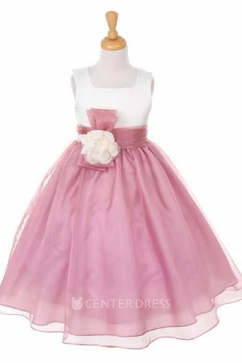 Floral Bowed Floral Organza&Satin Flower Girl Dress With Sash