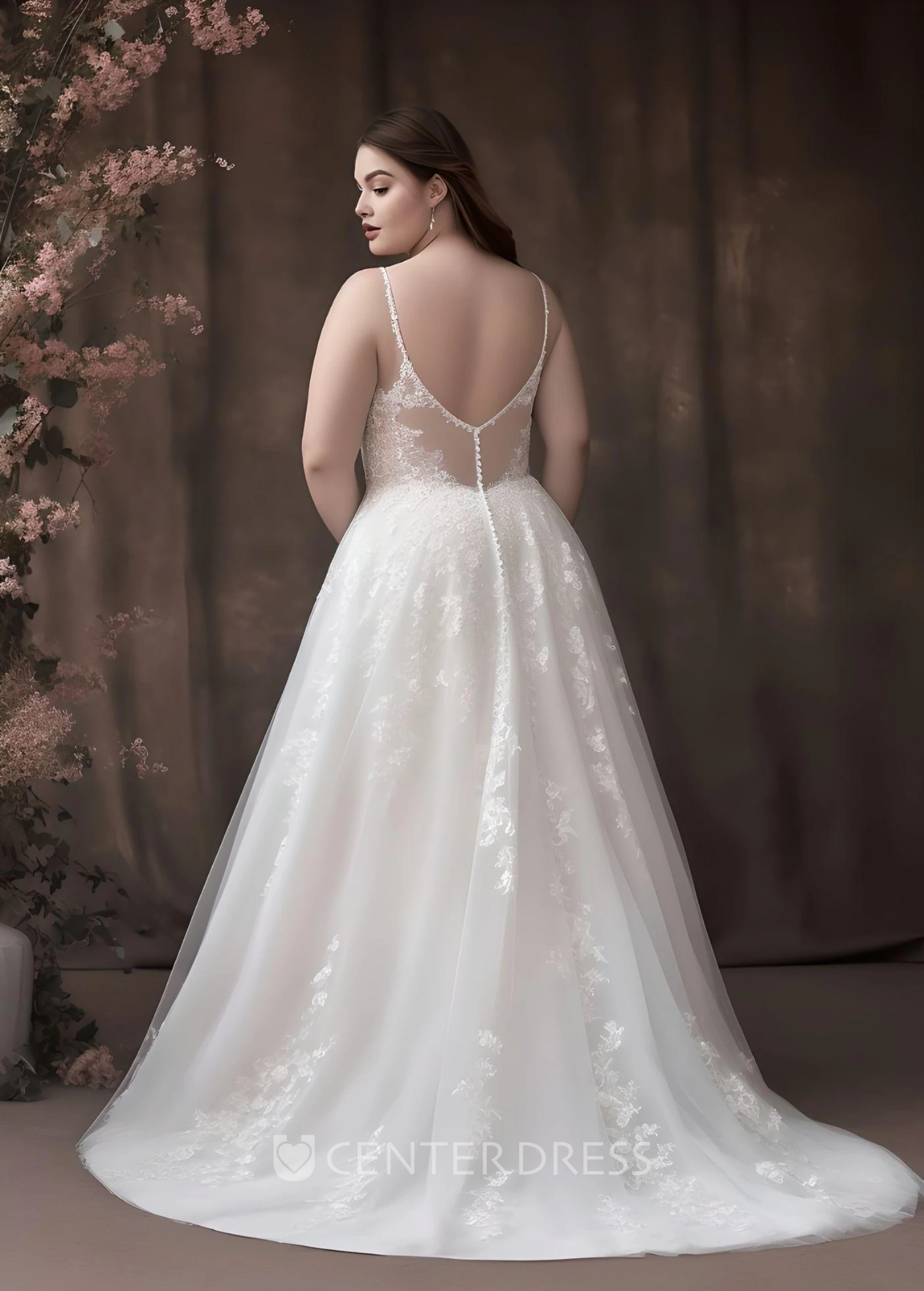 Plus Size A-Line Tulle Wedding Dress Sexy Elegant Country Garden