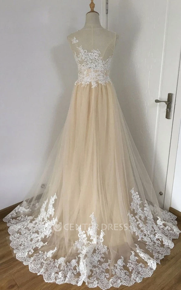 Ethereal Bateau A Line Lace Sleeveless Floor-length Evening Dress with Ruching