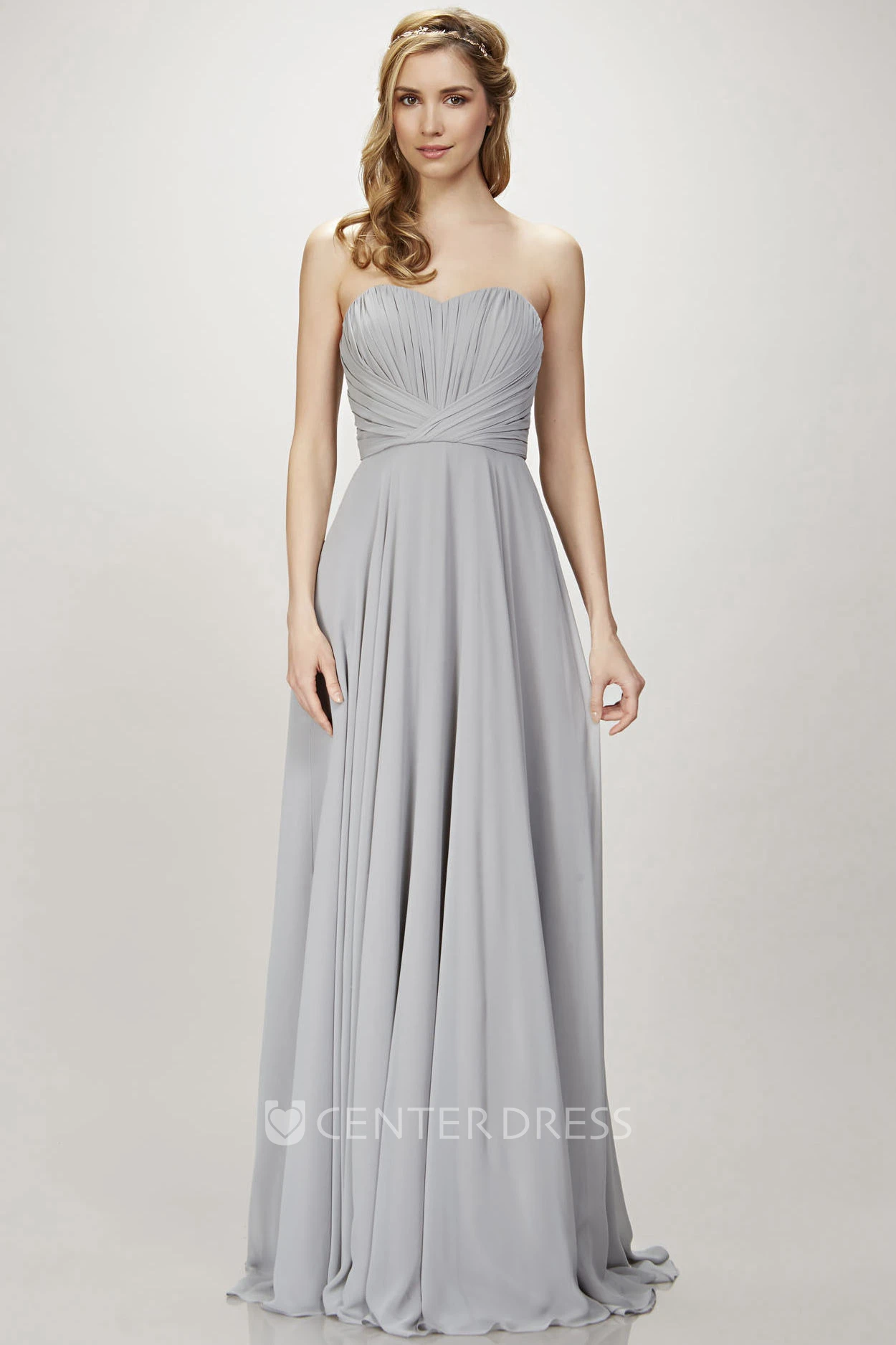 Floor-Length Sleeveless Sweetheart Ruched Chiffon Bridesmaid Dress