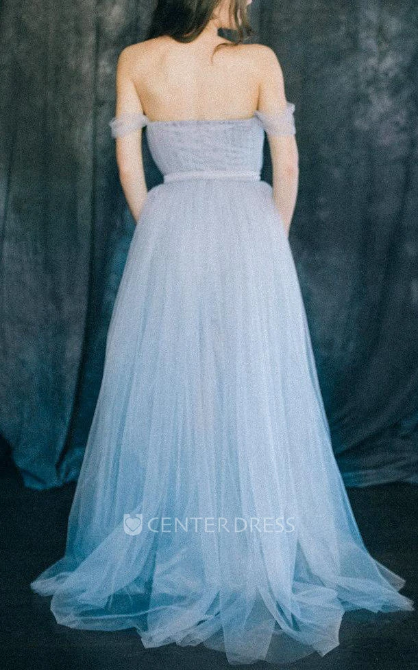 A-line Off-the-shoulder Tulle&Lace Dress With Corset Back