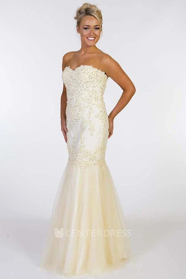 Mermaid Floor-Length Beaded Sweetheart Sleeveless Prom Dress