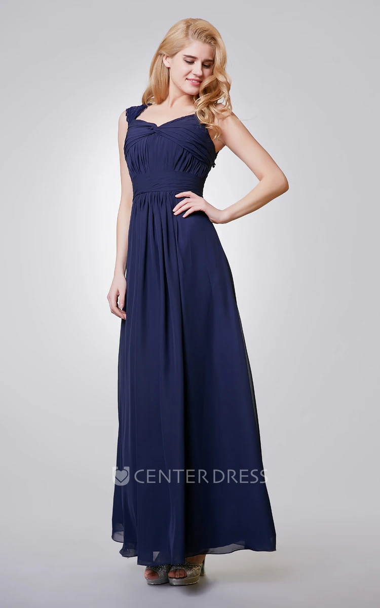 A-Line Long Chiffon Ruched Dress With Key-hole