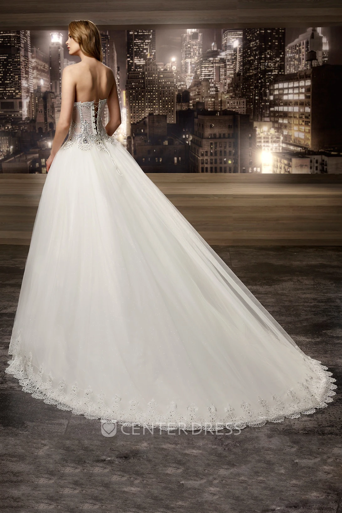 Sweetheart Brush-train A-line Wedding Dress with Beaded Corset