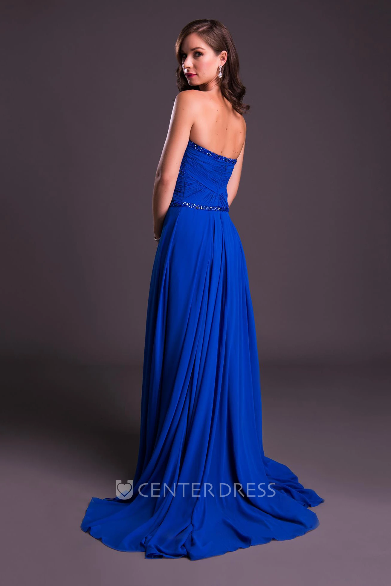 Floor-Length Strapless Beaded Chiffon Bridesmaid Dress