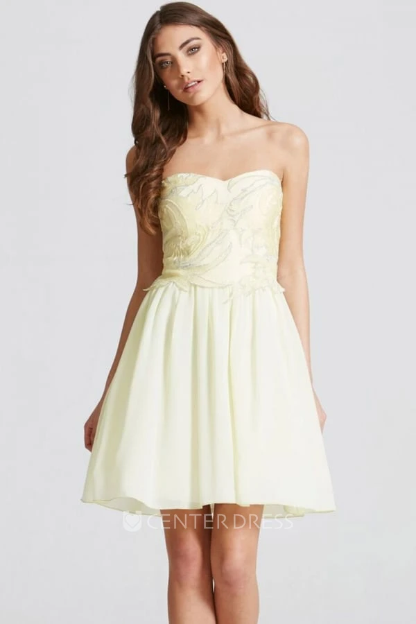 Short Sweetheart Sleeveless Beaded Chiffon Bridesmaid Dress