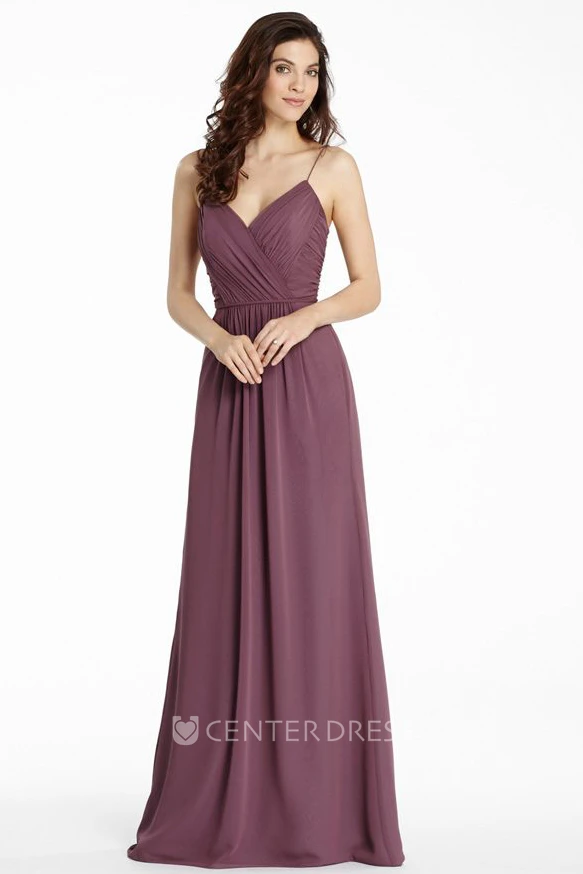 Maxi Spaghetti Chiffon Bridesmaid Dress With Ruching