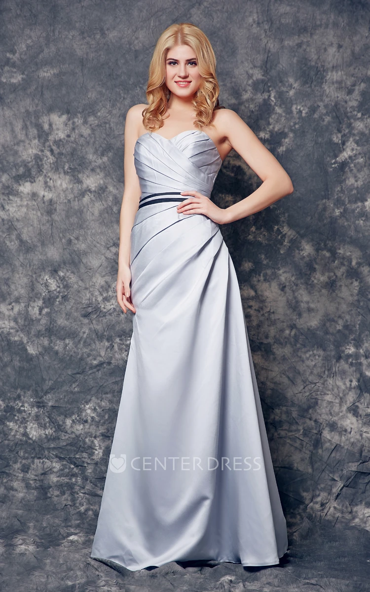 Backless Sweetheart Ruched Long Satin A-line Dress