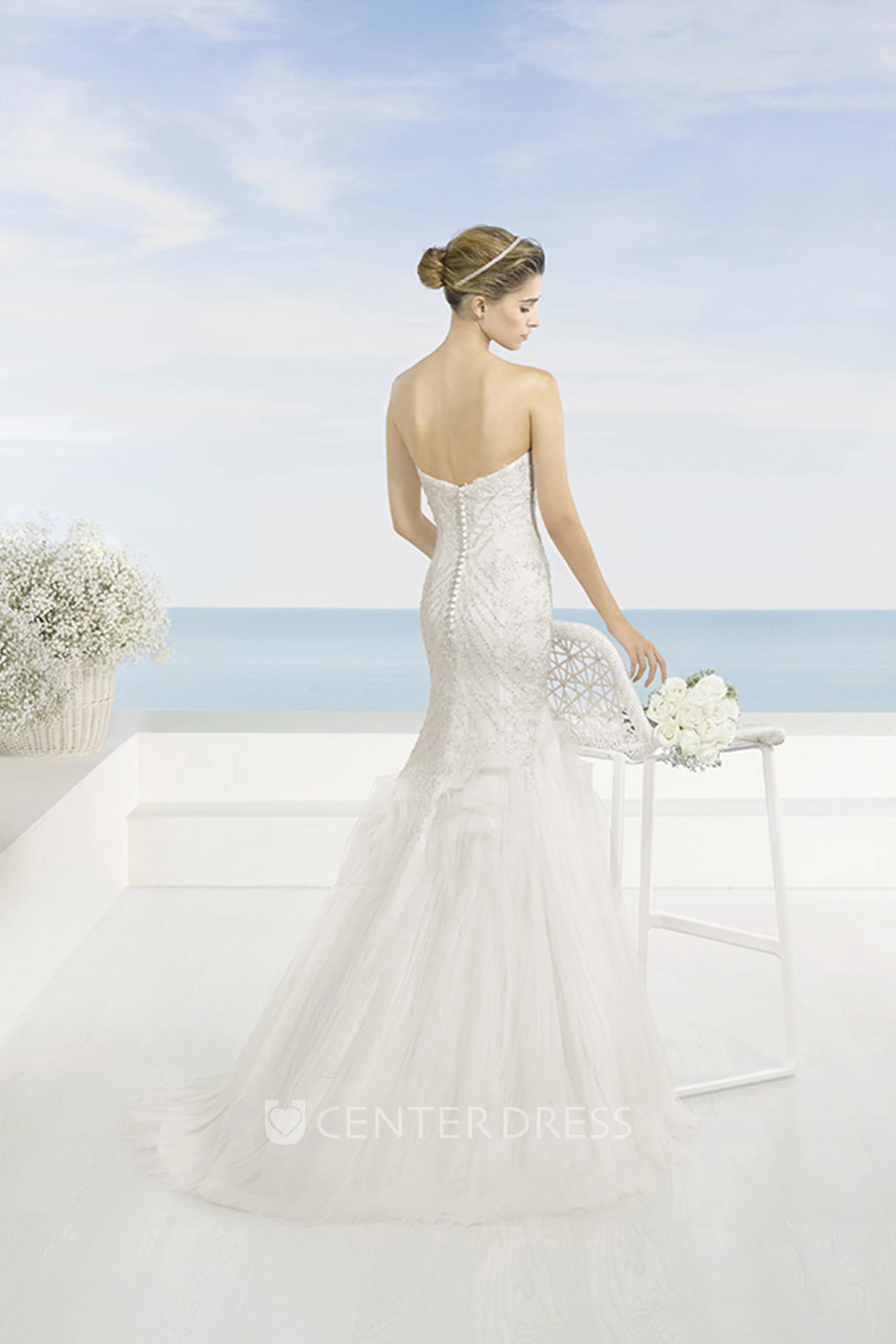Mermaid Sweetheart Tulle Wedding Dress With Beading