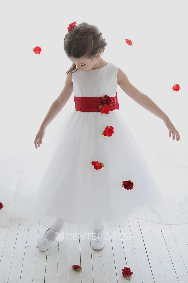 Tea-Length Split-Front Tulle&Sequins Flower Girl Dress