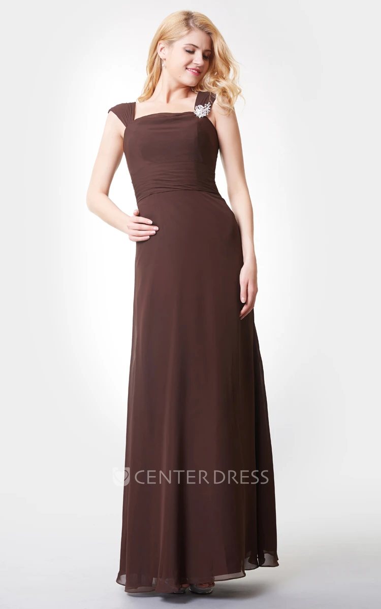 Crystal Detailed A-line Long Chiffon Dress With Straps