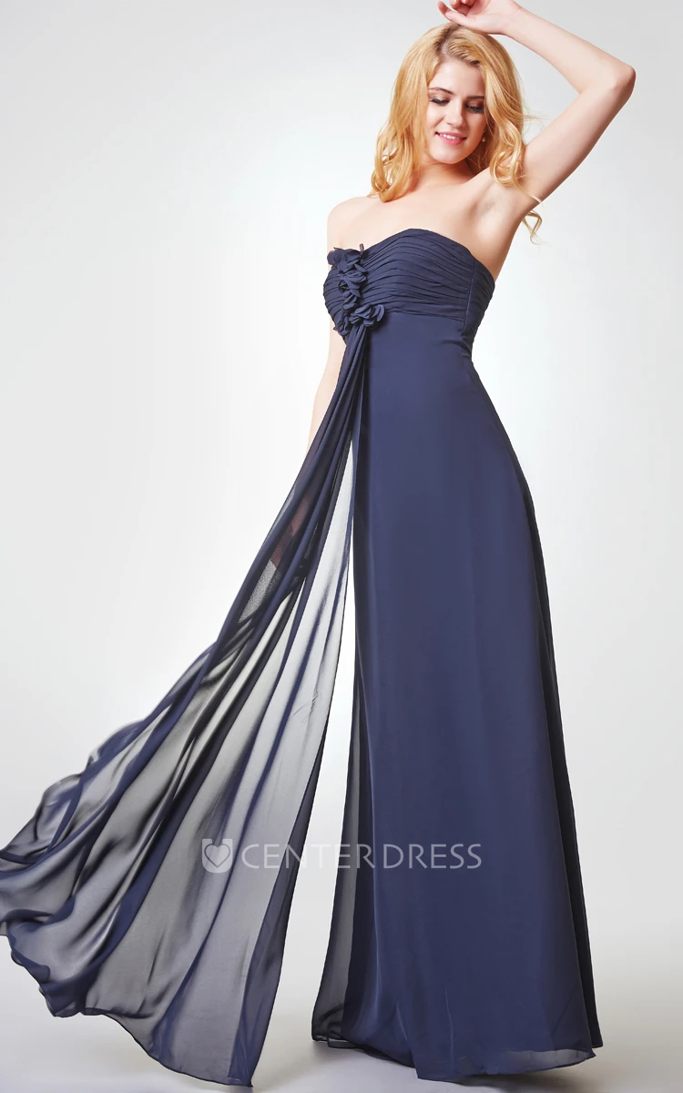 Backless Ruched A-line Long Chiffon Dress With Draping