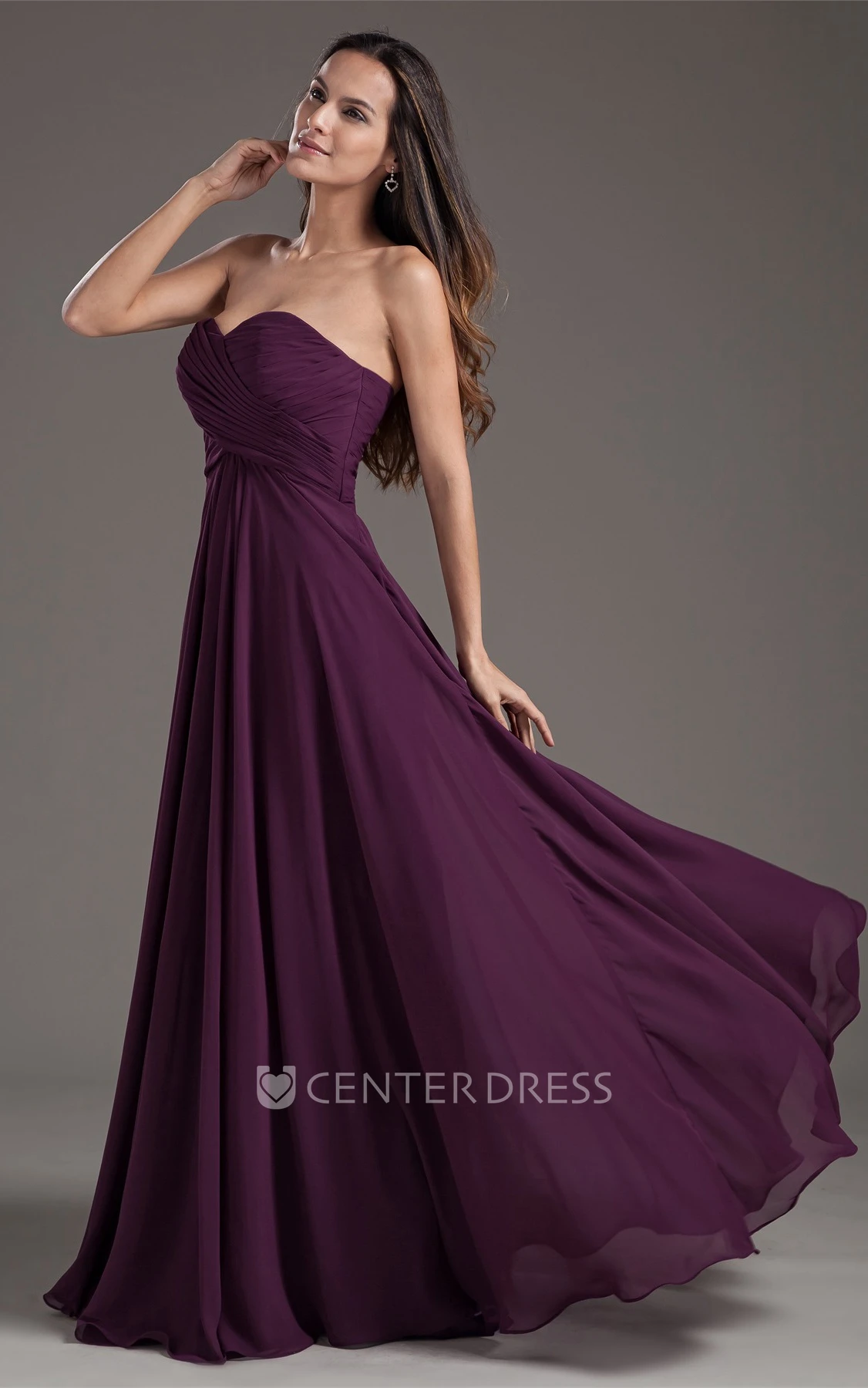 chiffon criss-cross maxi sweetheart dress with corset back and pleats
