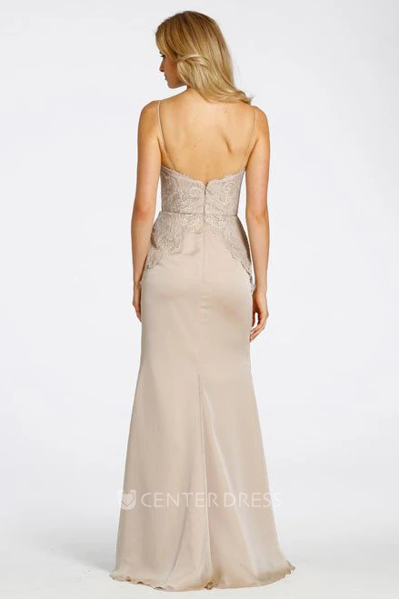 Floor-Length Spaghetti Jeweled Chiffon Bridesmaid Dress With Lace And V Back