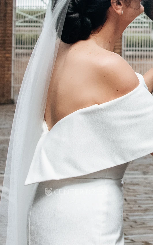 Off-the-shoulder Casual Simple Mermaid Open Back Wedding Dress with Chapel Train for Women