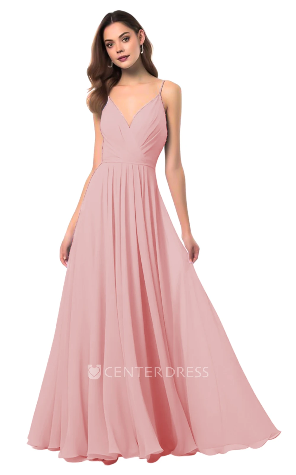 Elegant A-Line Spaghetti Chiffon V-neck Bridesmaid Dress Classy & Elegant