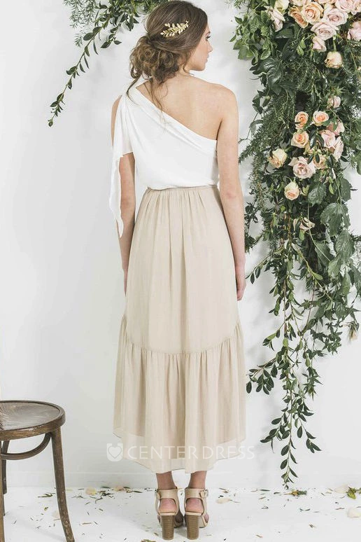 High-Low Jeweled One-Shoulder Sleeveless Chiffon Bridesmaid Dress