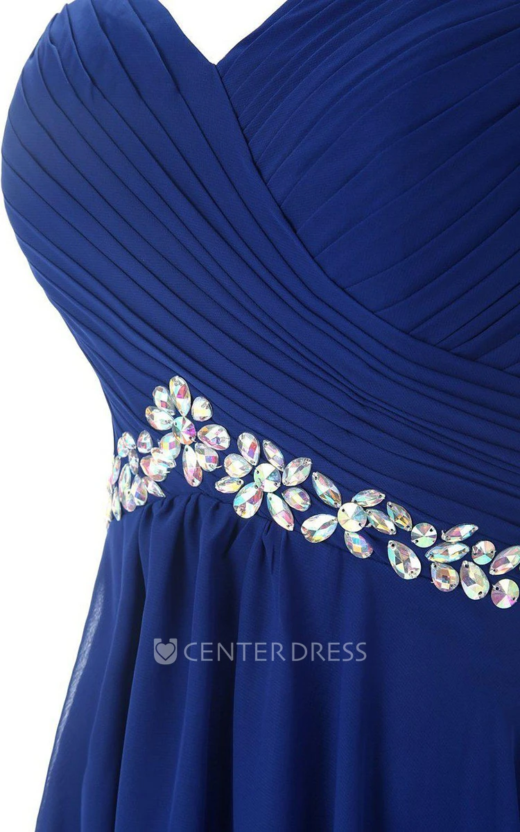 Cap-sleeved Chiffon Dress With Beading and Keyhole Back