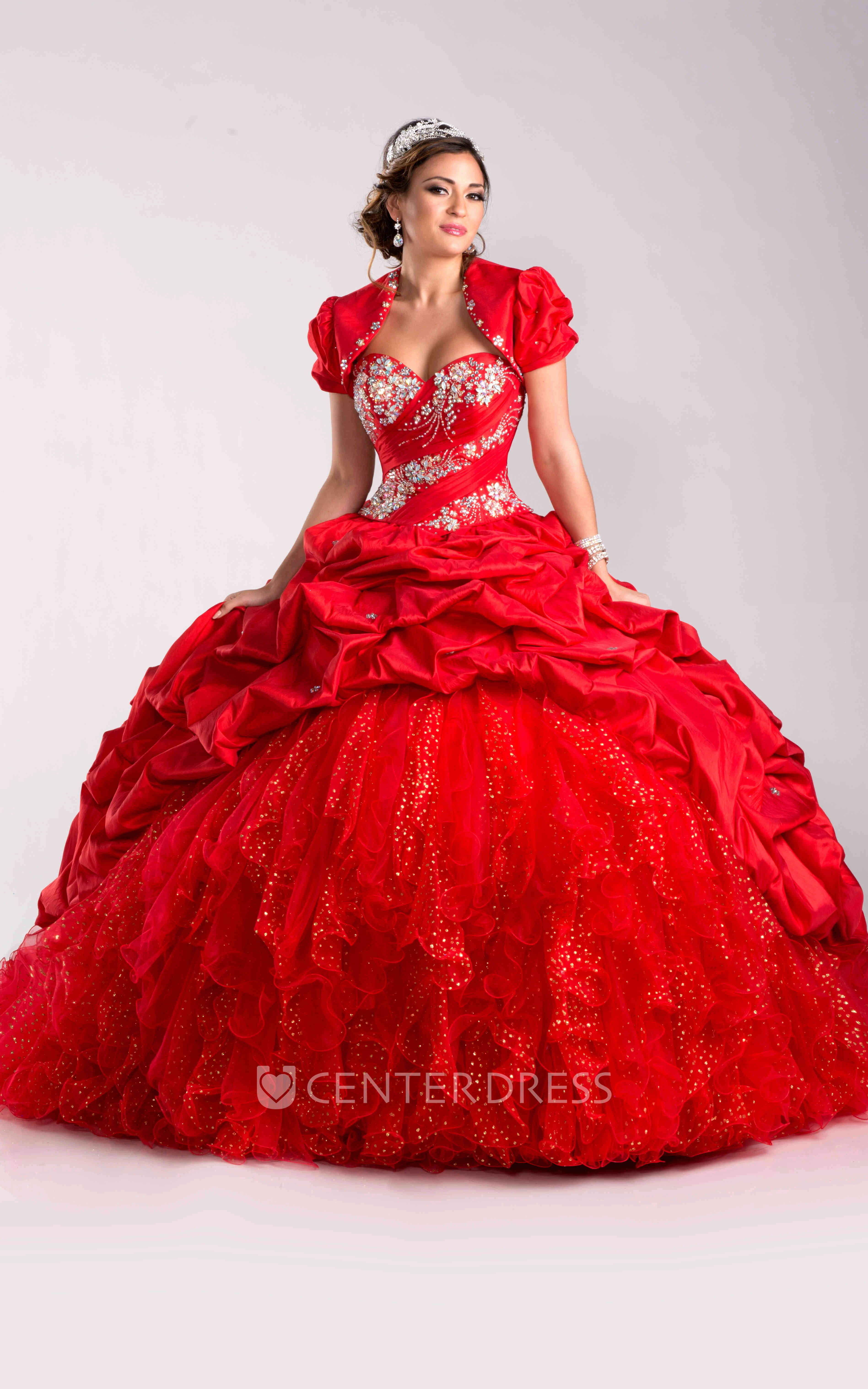 Sequin-Covered Lace-Up Back Ball Gown With A Matching Jacket