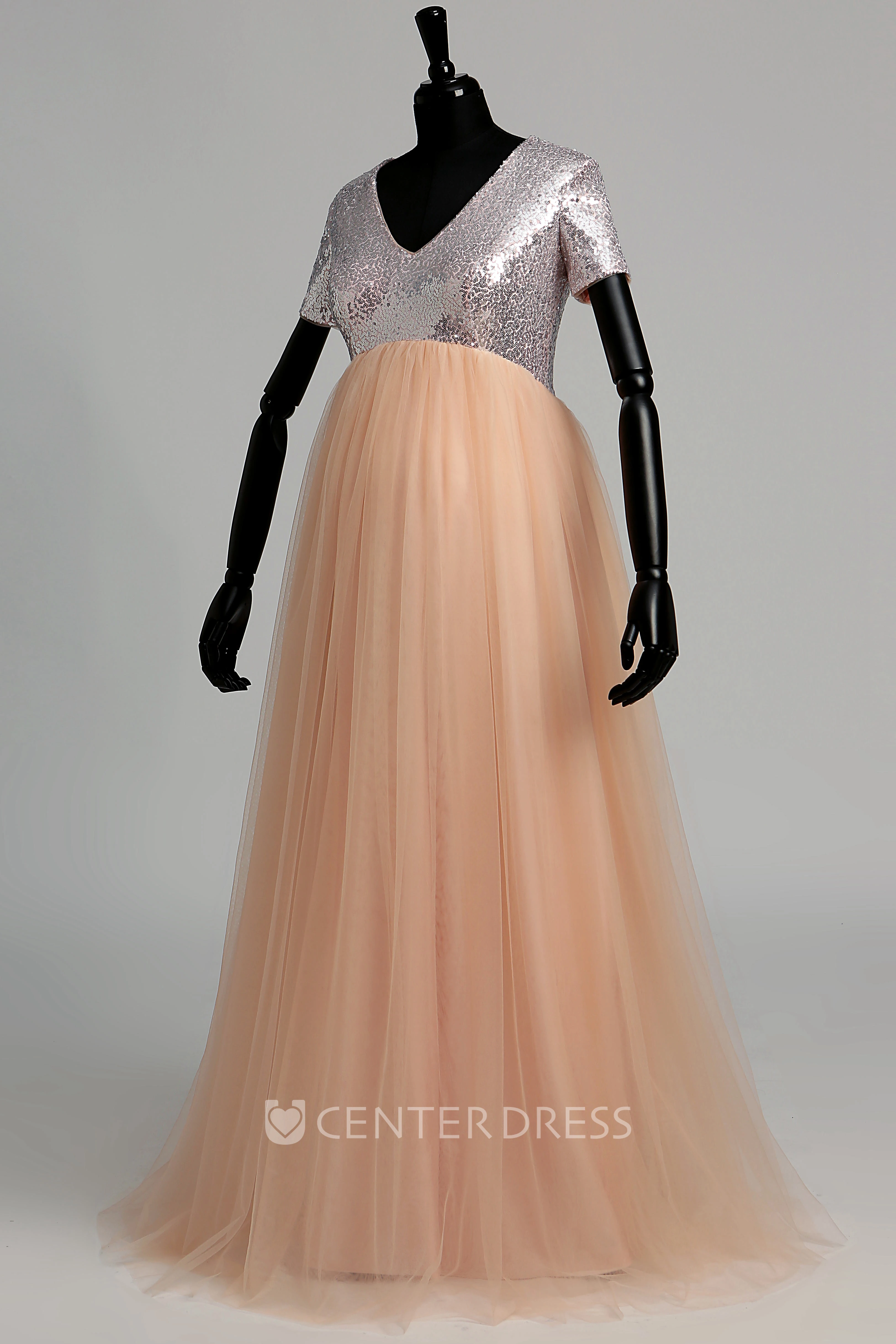 A-line Sweep Brush Train Beading Pleats Tulle Maternity Dress