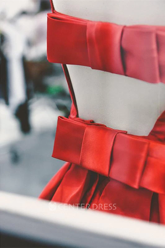 High Quality Bateau Red Short Homecoming Dress Bowknot
