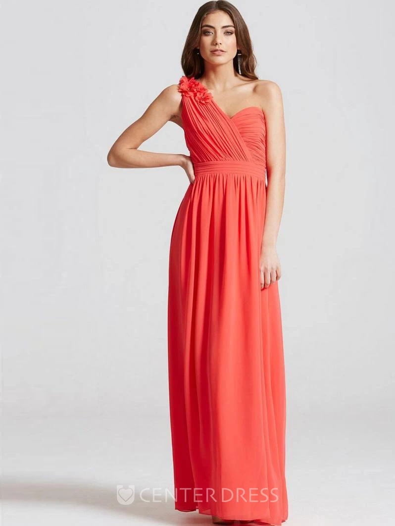 Maxi Sleeveless Ruched One-Shoulder Chiffon Bridesmaid Dress