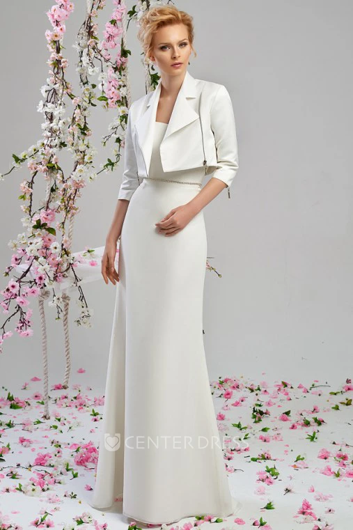 Sheath Strapless Maxi Chiffon Wedding Dress With Waist Jewellery And Corset Back